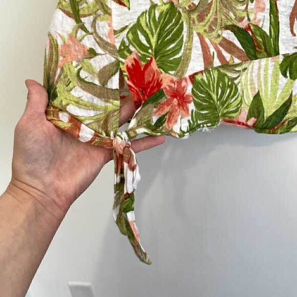 J. JILL Love Linen Tropical Floral Tie Front Tee White Green Short Sleeve Blouse - Picture 7 of 14